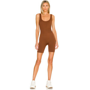 WeWoreWhat Ribbed Romper Brown Stretch Sleeveless Athleisure Pilates XS NWT